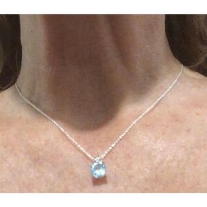 Necklace, Blue Topaz and Silver Pendant, 18”, NEW, Handmade